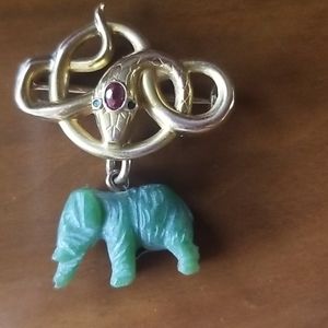 18k SNAKE Charm holder: Serpent and Jade Elephant